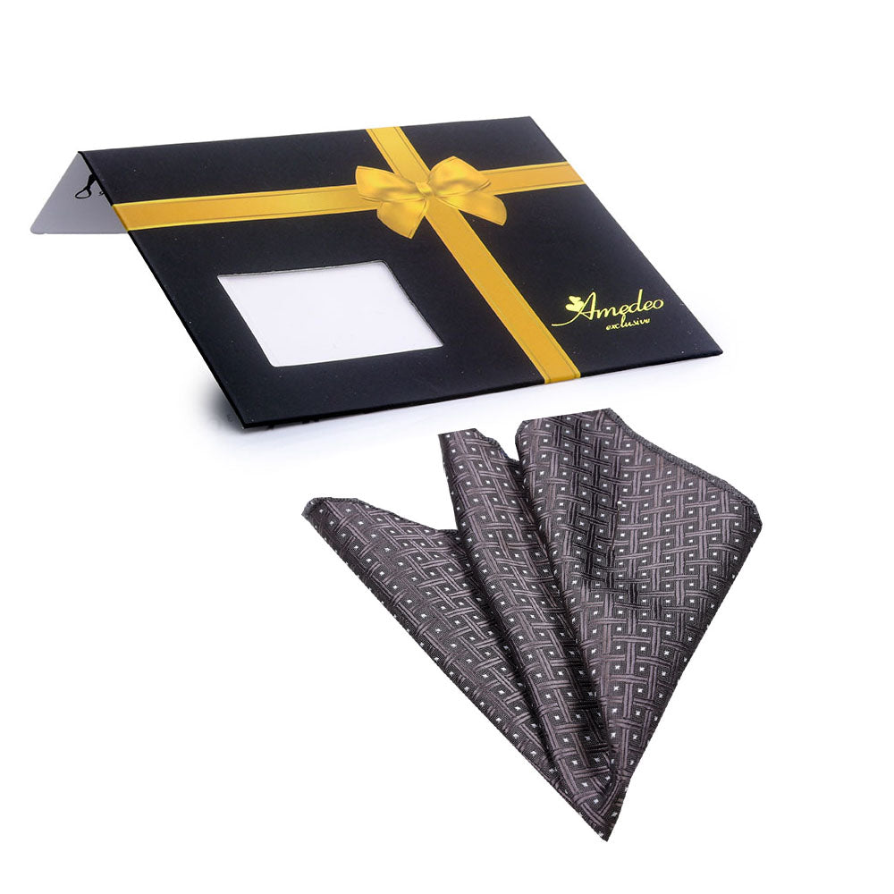 Men's Charcoil Check Pocket Square Hanky Handkerchief - Amedeo Exclusive