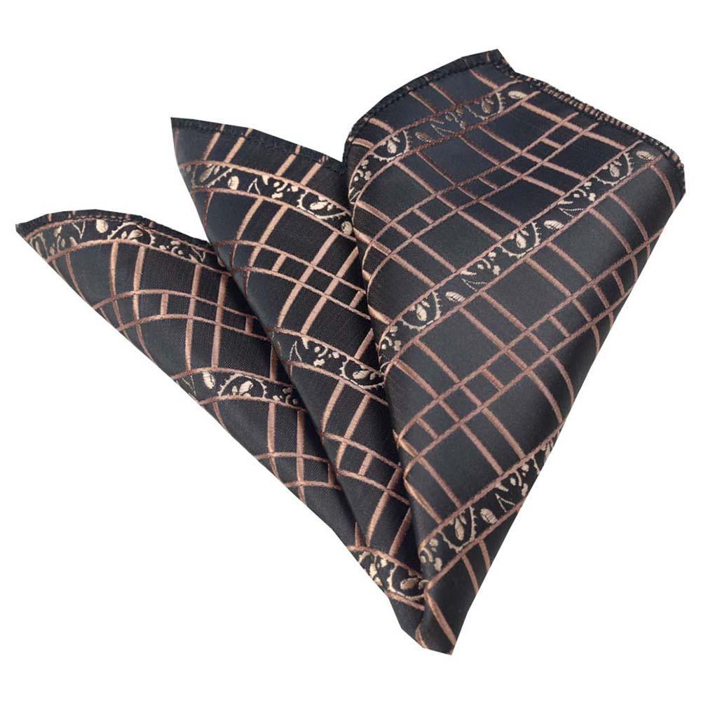 Men's Brown Black Squares Pocket Square Hanky Handkerchief - Amedeo Exclusive