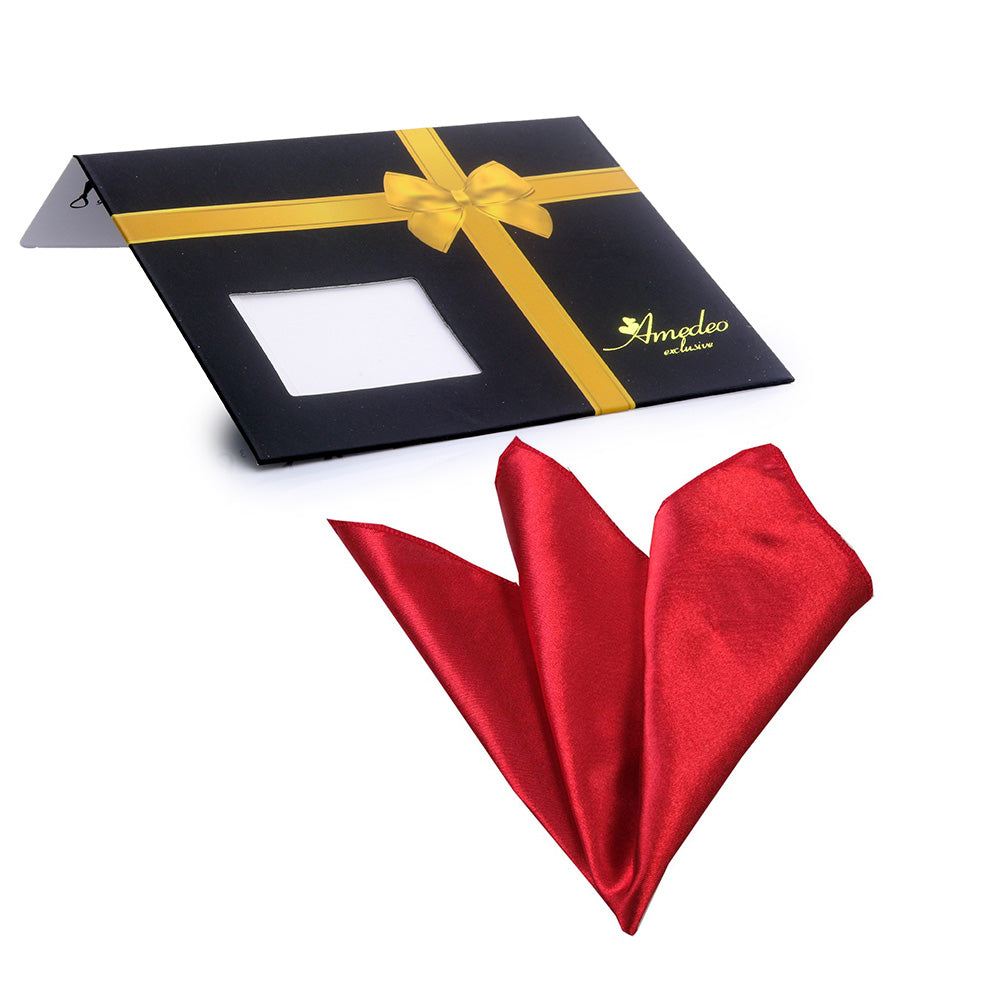 Men's Candy solid red soft silk Pocket Square Hanky Handkerchief - Amedeo Exclusive