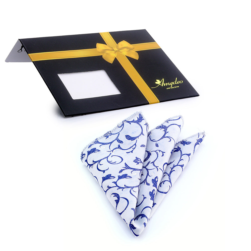 Men's Gray blue floral Pocket Square Hanky Handkerchief - Amedeo Exclusive