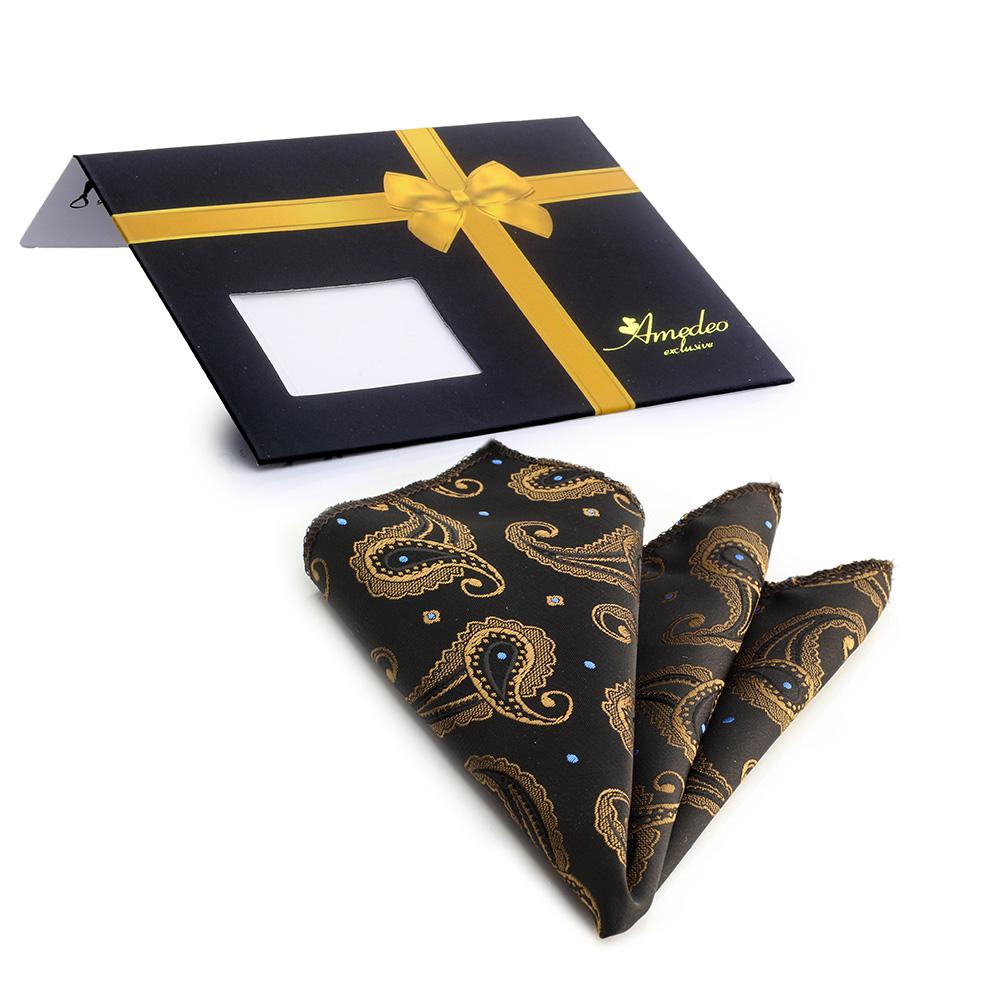 Men's Black Brown Paisley Pocket Square Hanky Handkerchief - Amedeo Exclusive