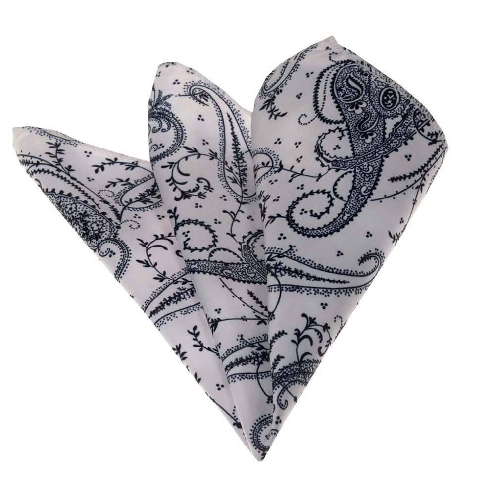 Men's Black White Paisley Pocket Square Hanky Handkerchief - Amedeo Exclusive