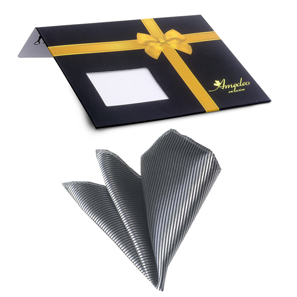 Men's Silver Pocket Square Hanky Handkerchief - Amedeo Exclusive
