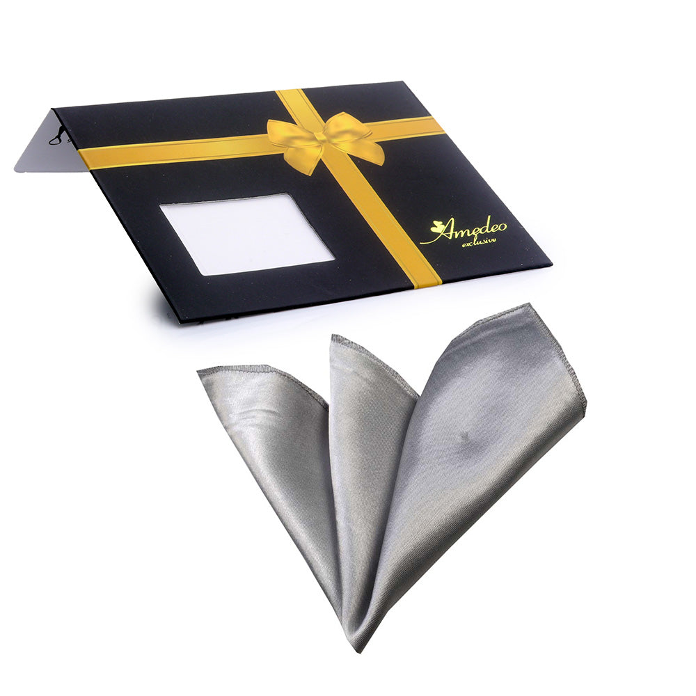 Men's Silver Pocket Square Hanky Handkerchief - Amedeo Exclusive
