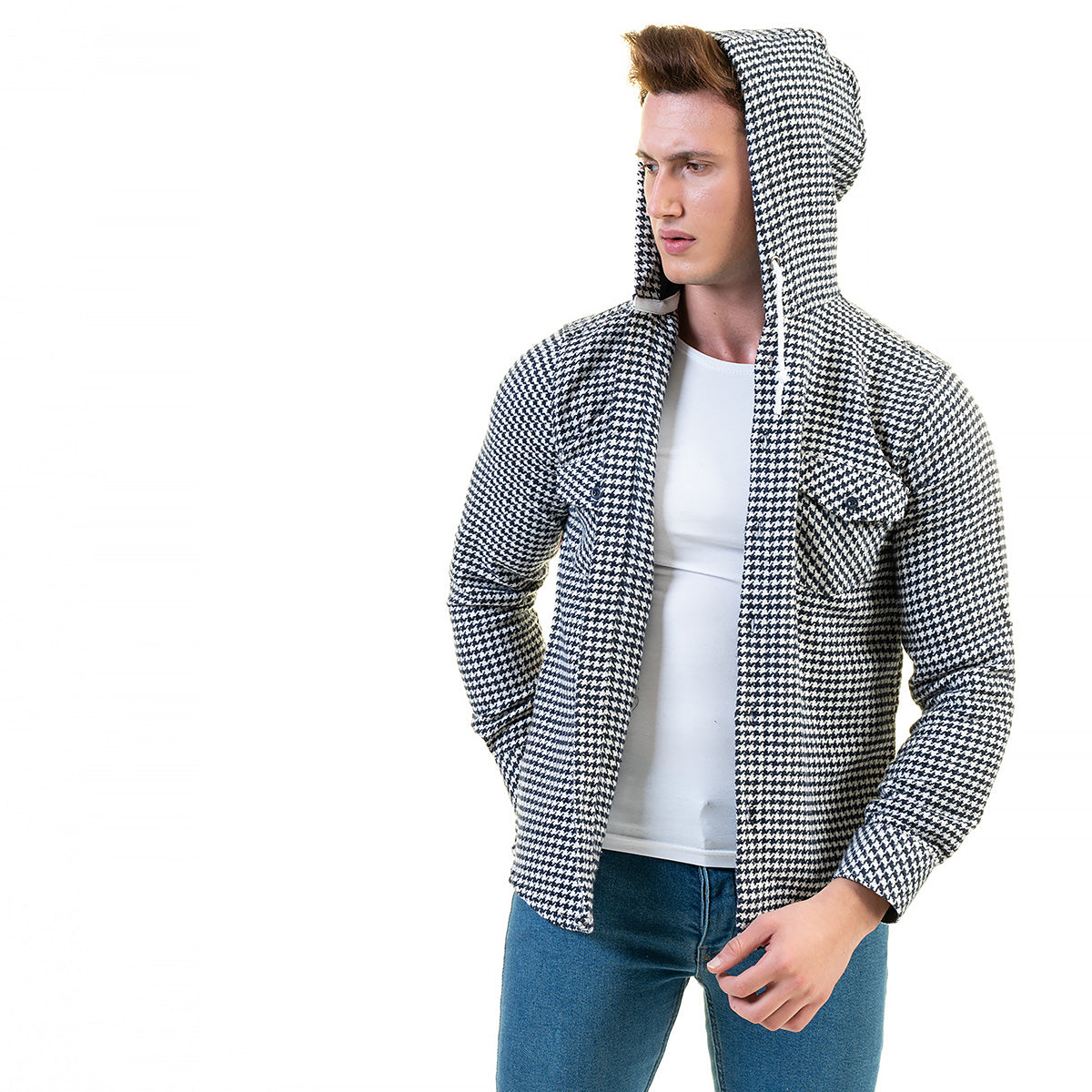 European Wool Luxury Zippered With Hoodie Sweater Jacket Warm Winter Tailor Fit - Image 2