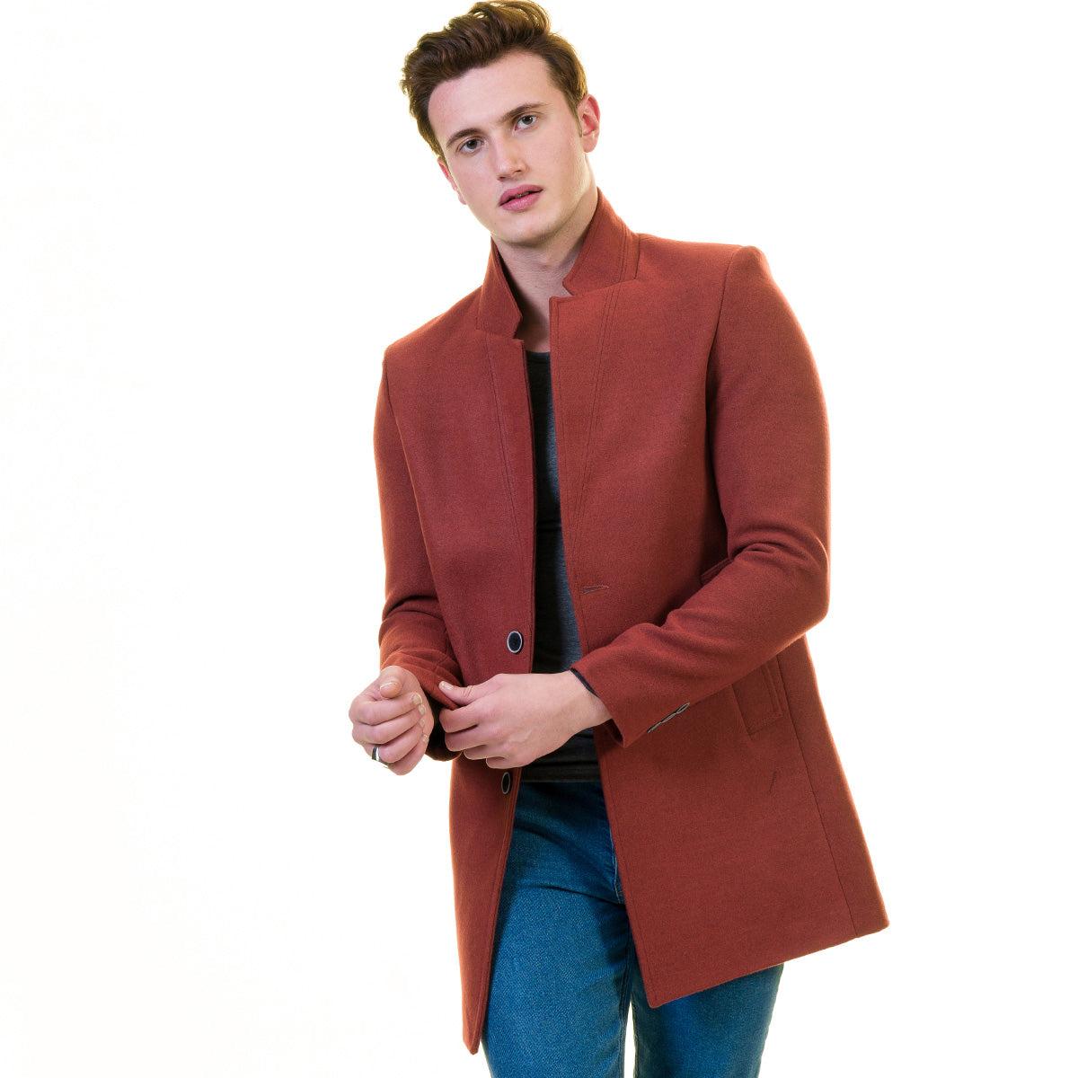 Men's European Maroon Wool Coat Jacket Tailor fit Fine Luxury Quality Work and Casual - Image 2