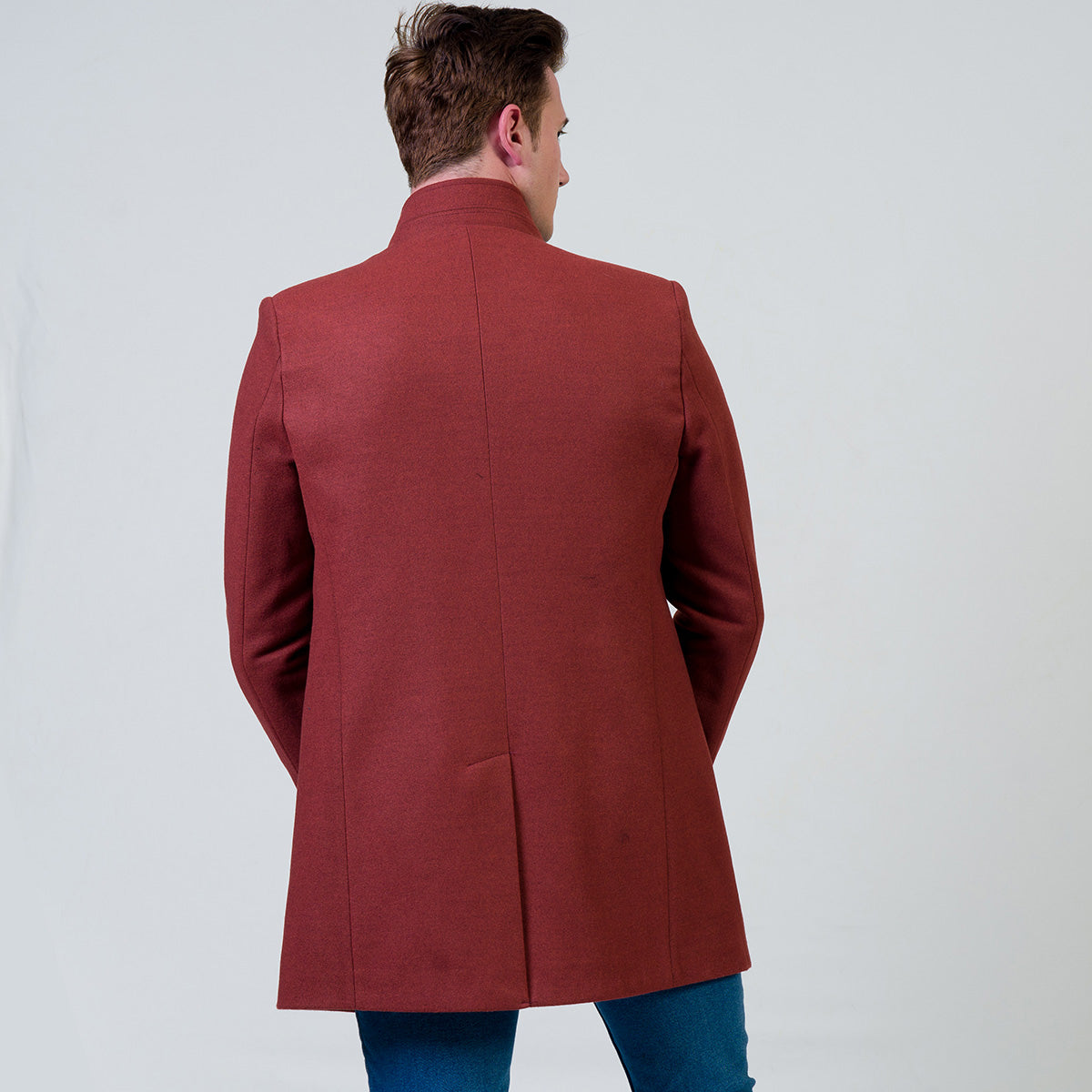 Men's European Maroon Wool Coat Jacket Tailor fit Fine Luxury Quality Work and Casual - Image 3