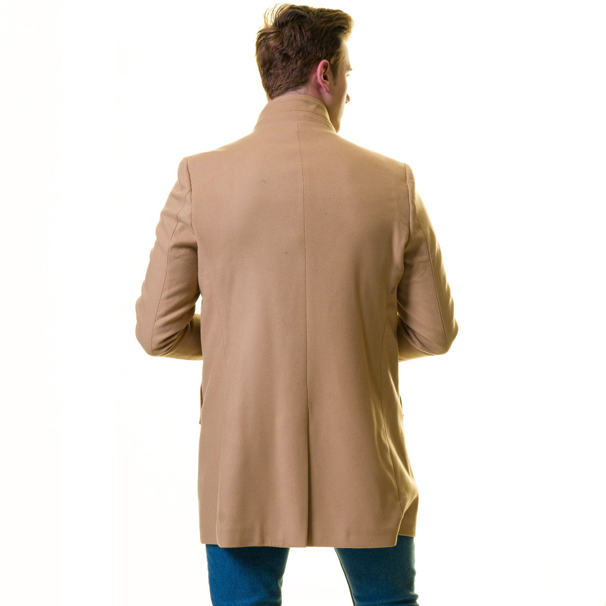 Men's European Beige Wool Coat Jacket Tailor fit Fine Luxury Quality Work and Casual - Image 2