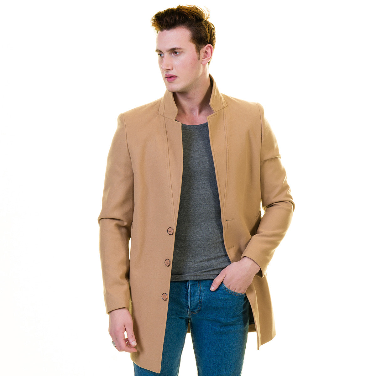 Men's European Beige Wool Coat Jacket Tailor fit Fine Luxury Quality Work and Casual - Image 3