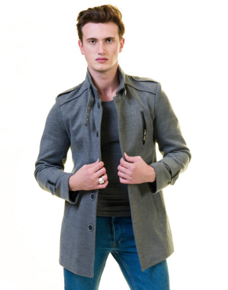 Men’s European Grey Wool Coat Jacket Tailor fit Fine Luxury Quality Work and Casual