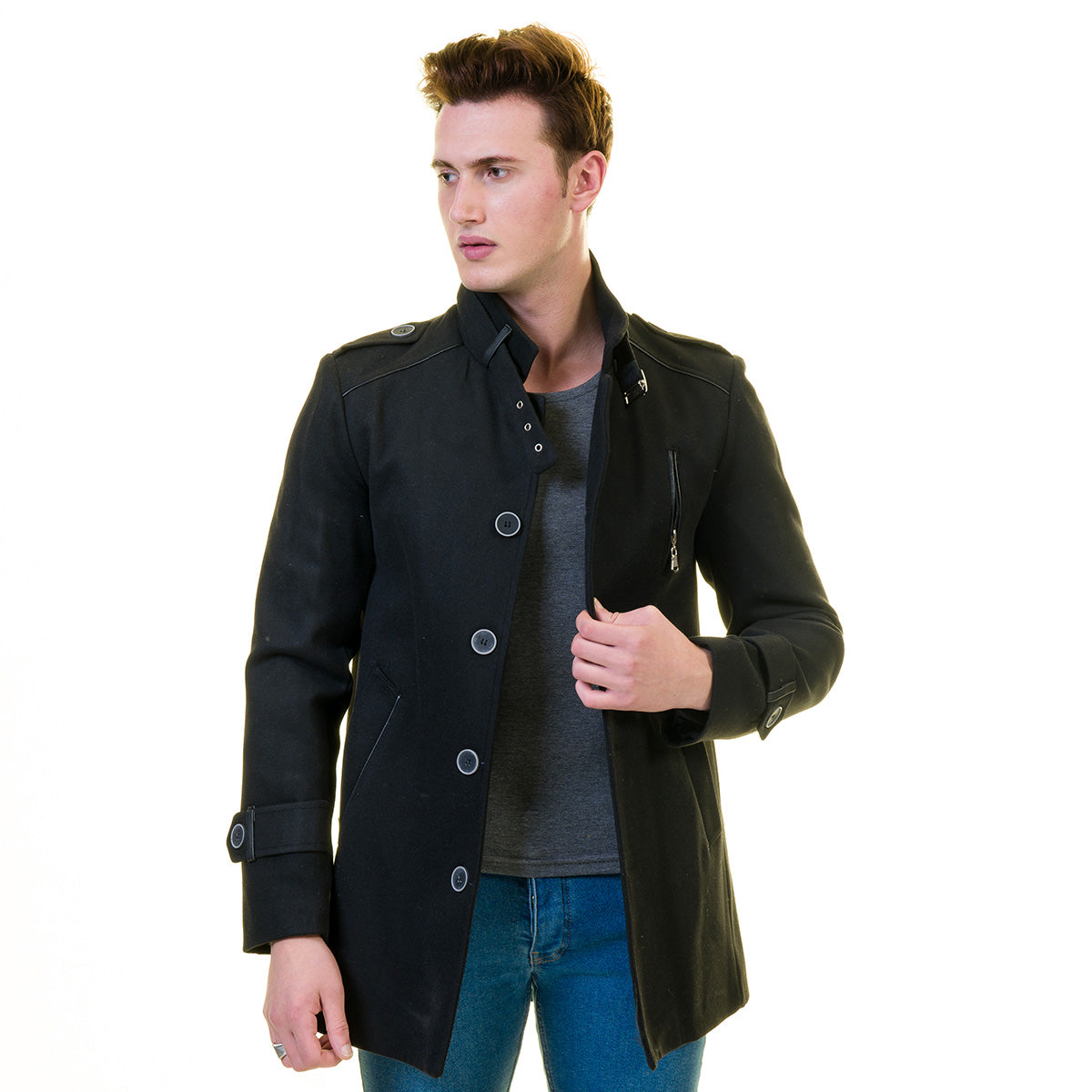 Men's European Black Wool Coat Jacket Tailor fit Fine Luxury Quality Work and Casual - Image 3