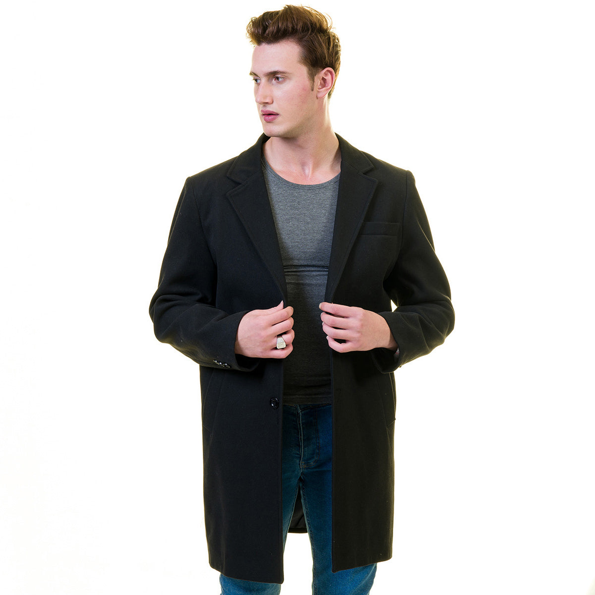 Men's European Black Wool Coat Hooded Jacket Tailor fit Fine Luxury Quality Work and Casual - Image 2