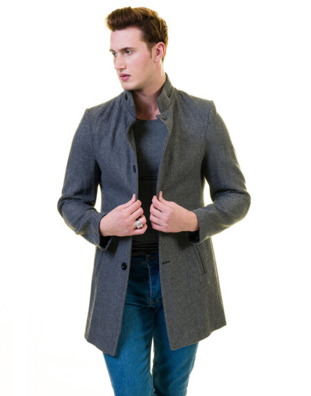 Men’s European Grey Wool Coat Jacket Tailor fit Fine Luxury Quality Work and Casual