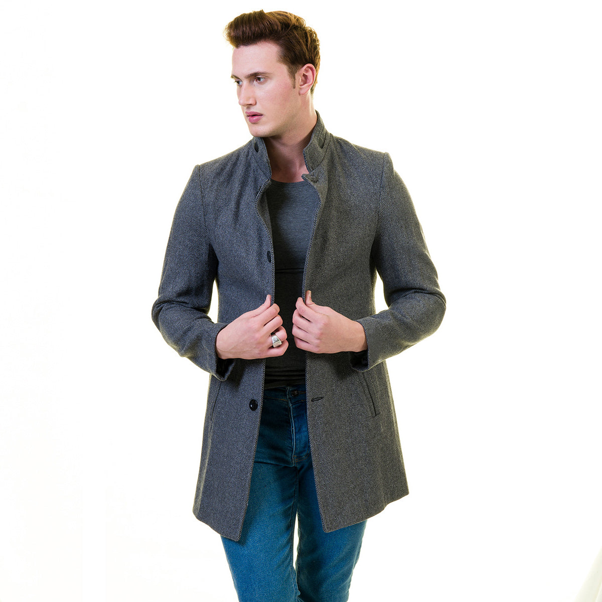Men's European Grey Wool Coat Jacket Tailor fit Fine Luxury Quality Work and Casual - Image 3