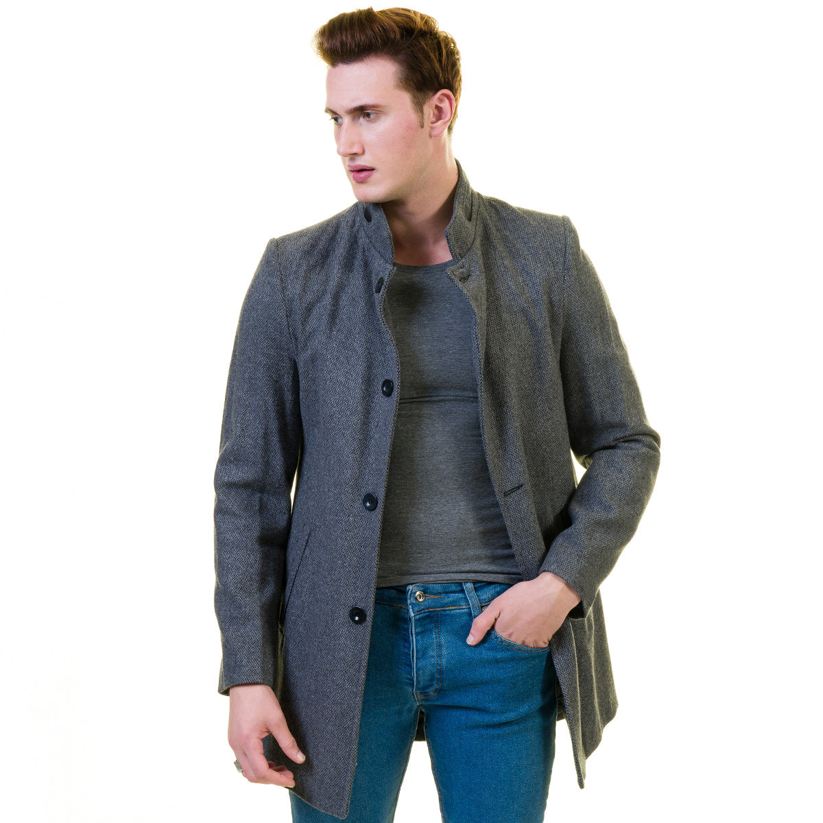 Men's European Grey Wool Coat Jacket Tailor fit Fine Luxury Quality Work and Casual - Image 2