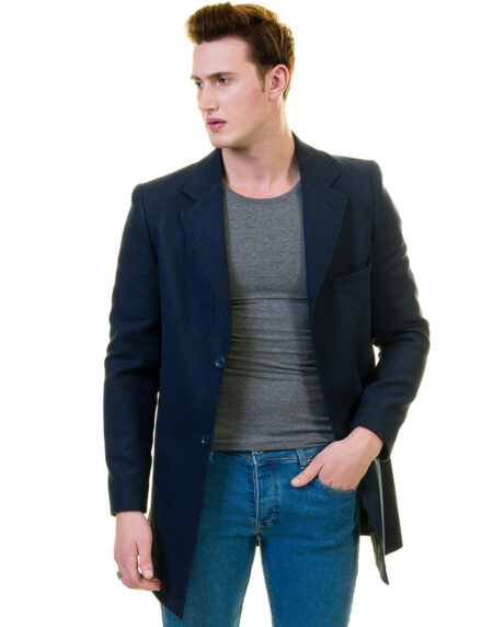Men’s European Blue Wool Coat Jacket Tailor fit Fine Luxury Quality Work and Casual