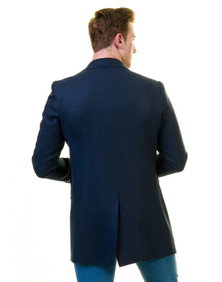 Men’s European Blue Wool Coat Jacket Tailor fit Fine Luxury Quality Work and Casual