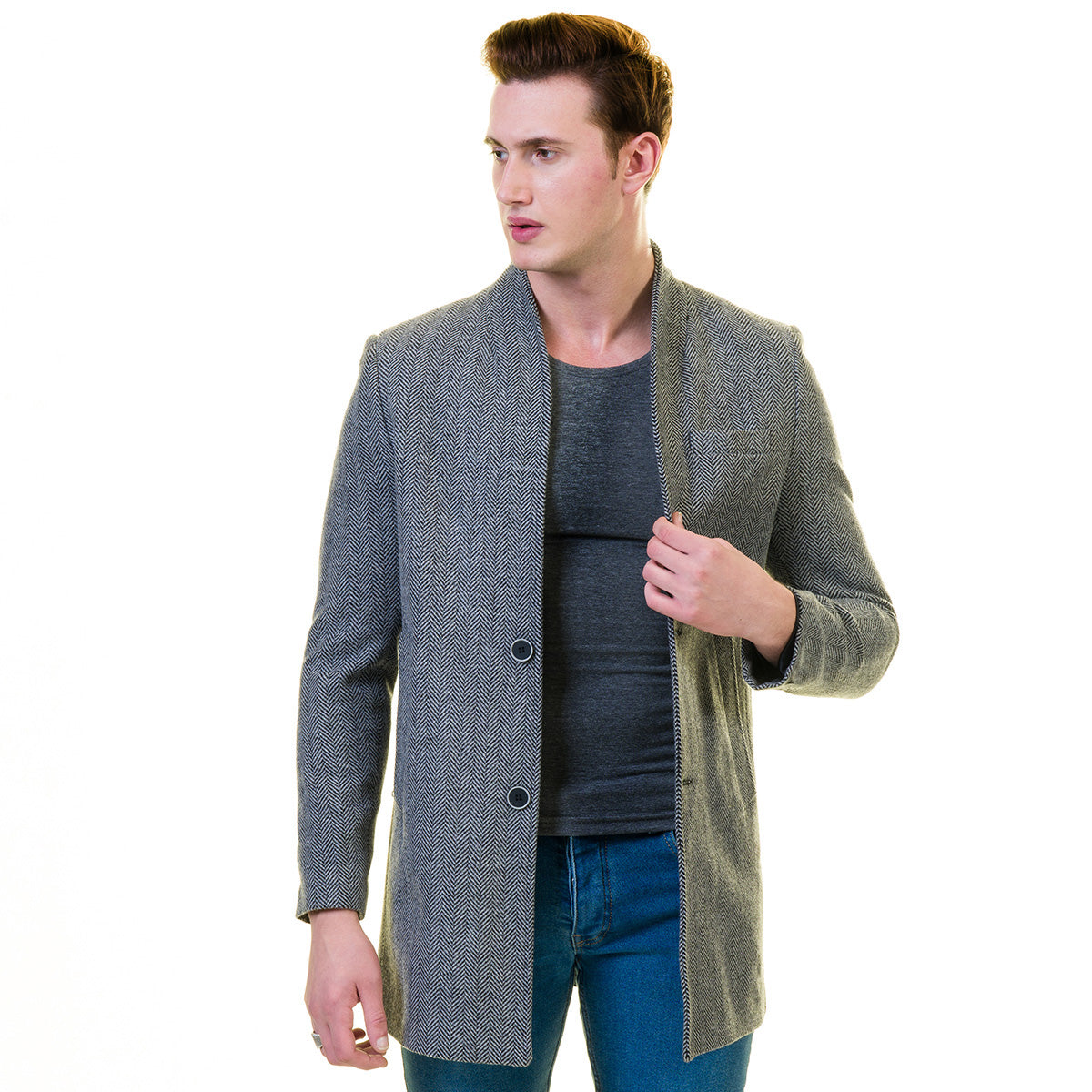 Men's European Grey Wool Coat Jacket Tailor fit Fine Luxury Quality Work and Casual - Image 5