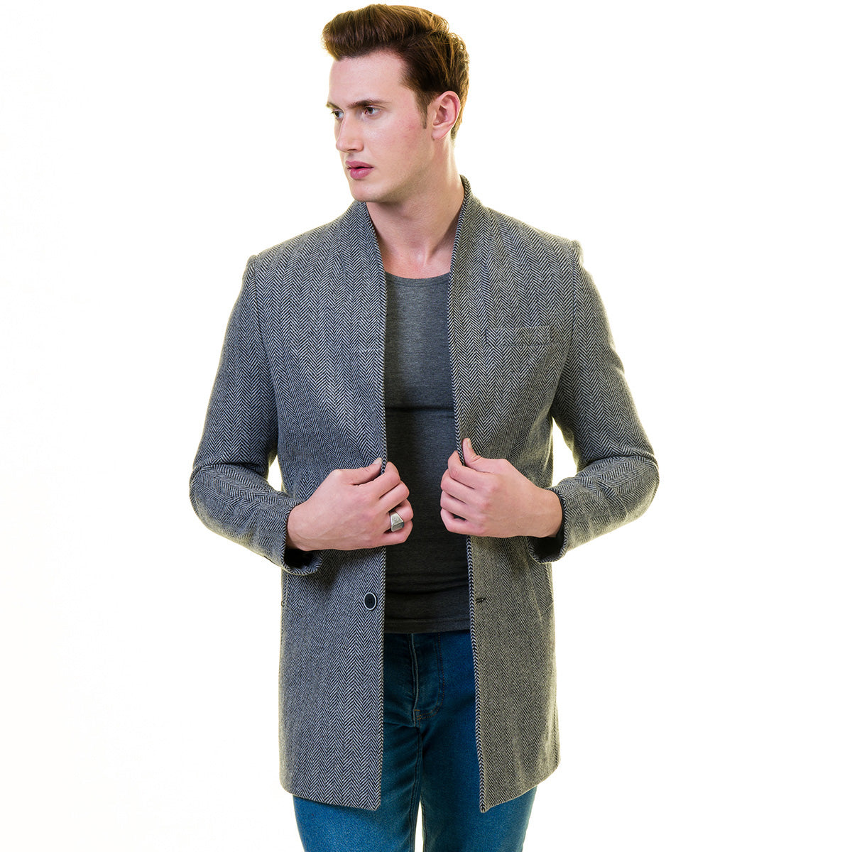 Men's European Grey Wool Coat Jacket Tailor fit Fine Luxury Quality Work and Casual - Image 2