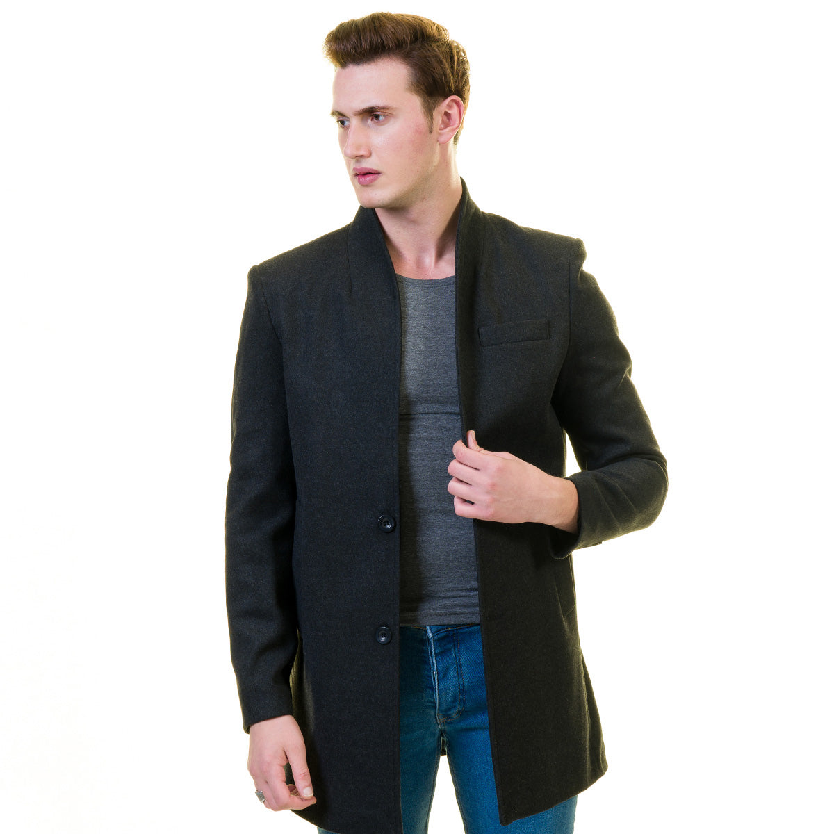 Men's European Balck Wool Coat Jacket Tailor fit Fine Luxury Quality Work and Casual - Image 2