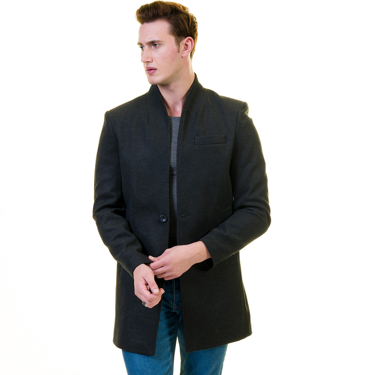 Men's European Balck Wool Coat Jacket Tailor fit Fine Luxury Quality Work and Casual - Image 3