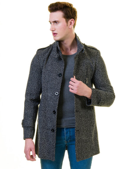 Men’s European Black and White Dotted Wool Coat Jacket Tailor fit Fine Luxury Quality Work and Casual