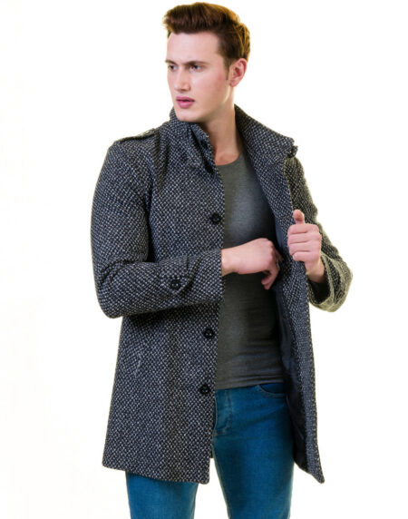 Men’s European Black and White Dotted Wool Coat Jacket Tailor fit Fine Luxury Quality Work and Casual