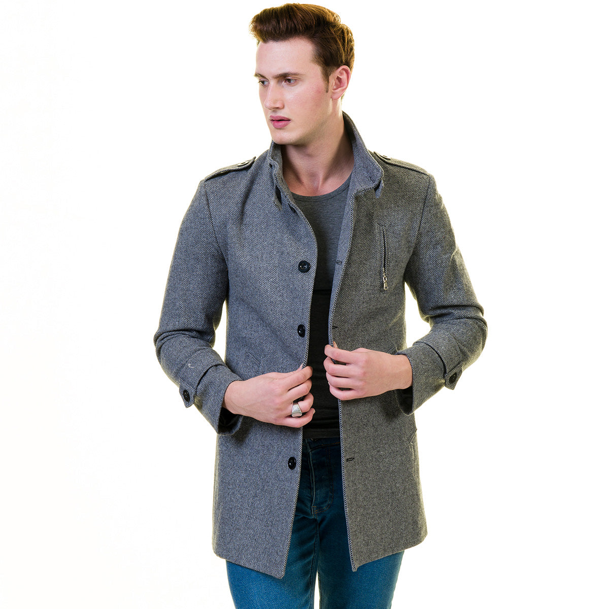 Men's European Grey Wool Coat Jacket Tailor fit Fine Luxury Quality Work and Casual - Image 5