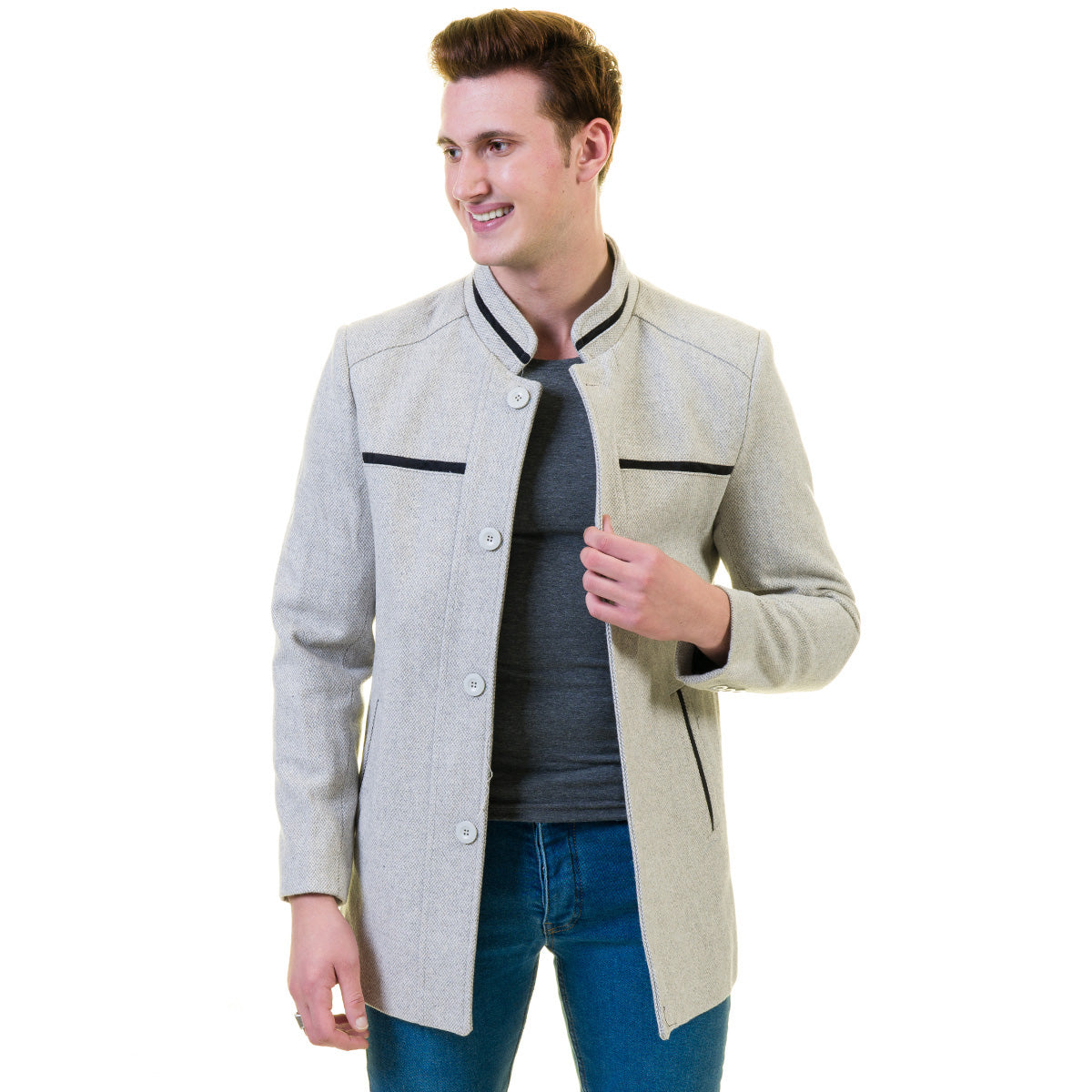 Men's European White Wool Coat Jacket Tailor fit Fine Luxury Quality Work and Casual - Image 2