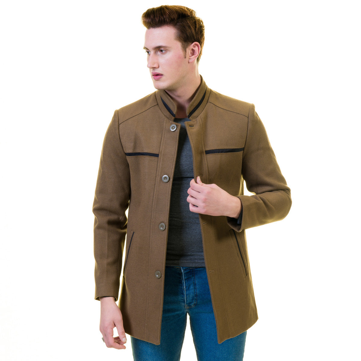 Men's European Brown Wool Coat Jacket Tailor fit Fine Luxury Quality Work and Casual - Image 2