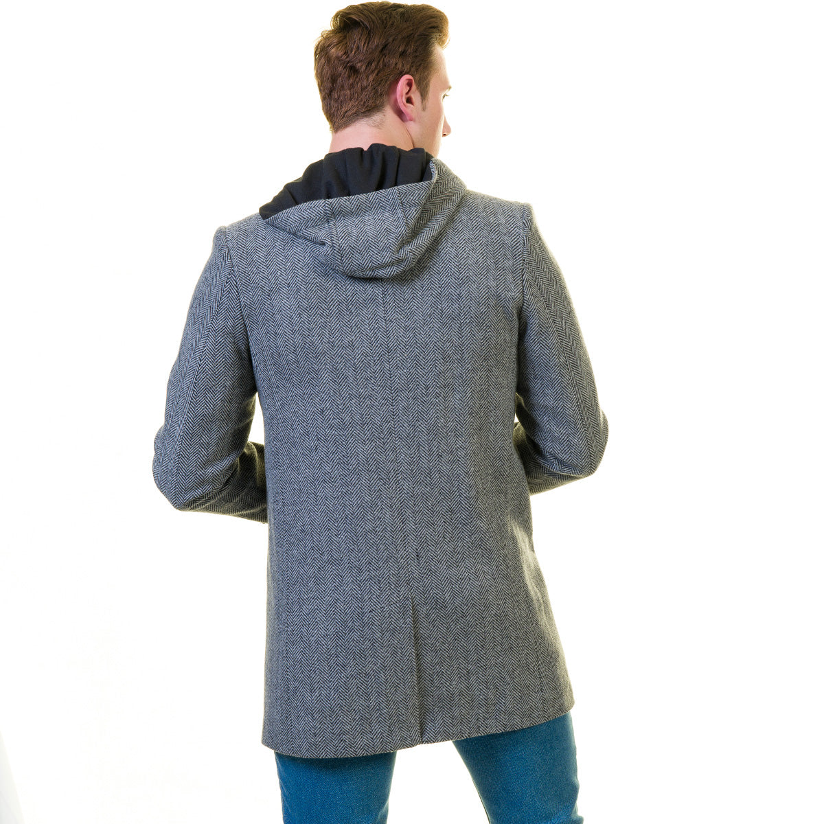 Men's European Grey Wool Coat Hooded Jacket Tailor fit Fine Luxury Quality Work and Casual - Image 3
