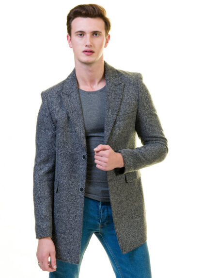 Men’s European Grey Wool Coat Jacket Tailor fit Fine Luxury Quality Work and Casual