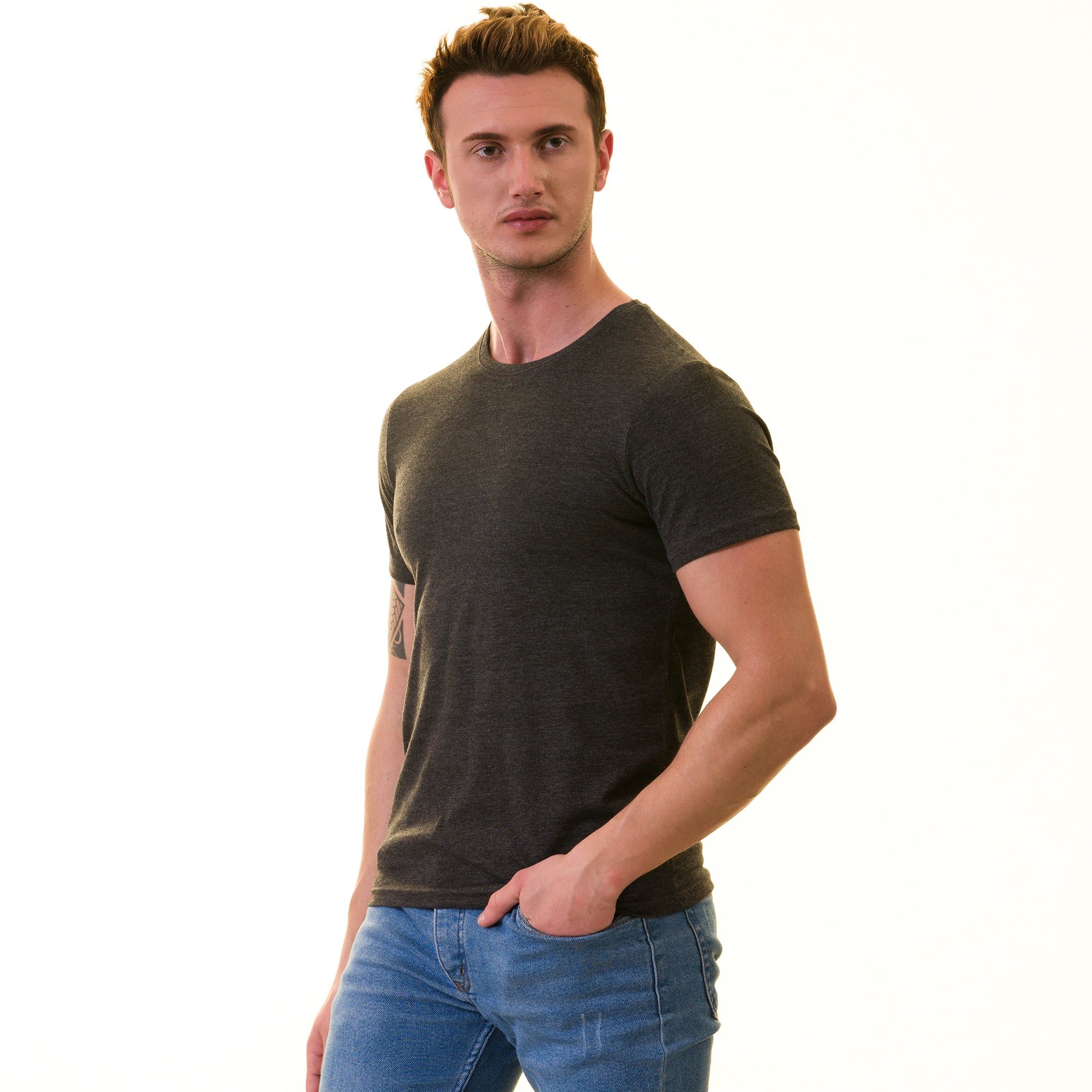 Smoke Gray European T-Shirt - Premium Cotton Crew Neck Short Sleeve Men’s T-Shirt - Image 3