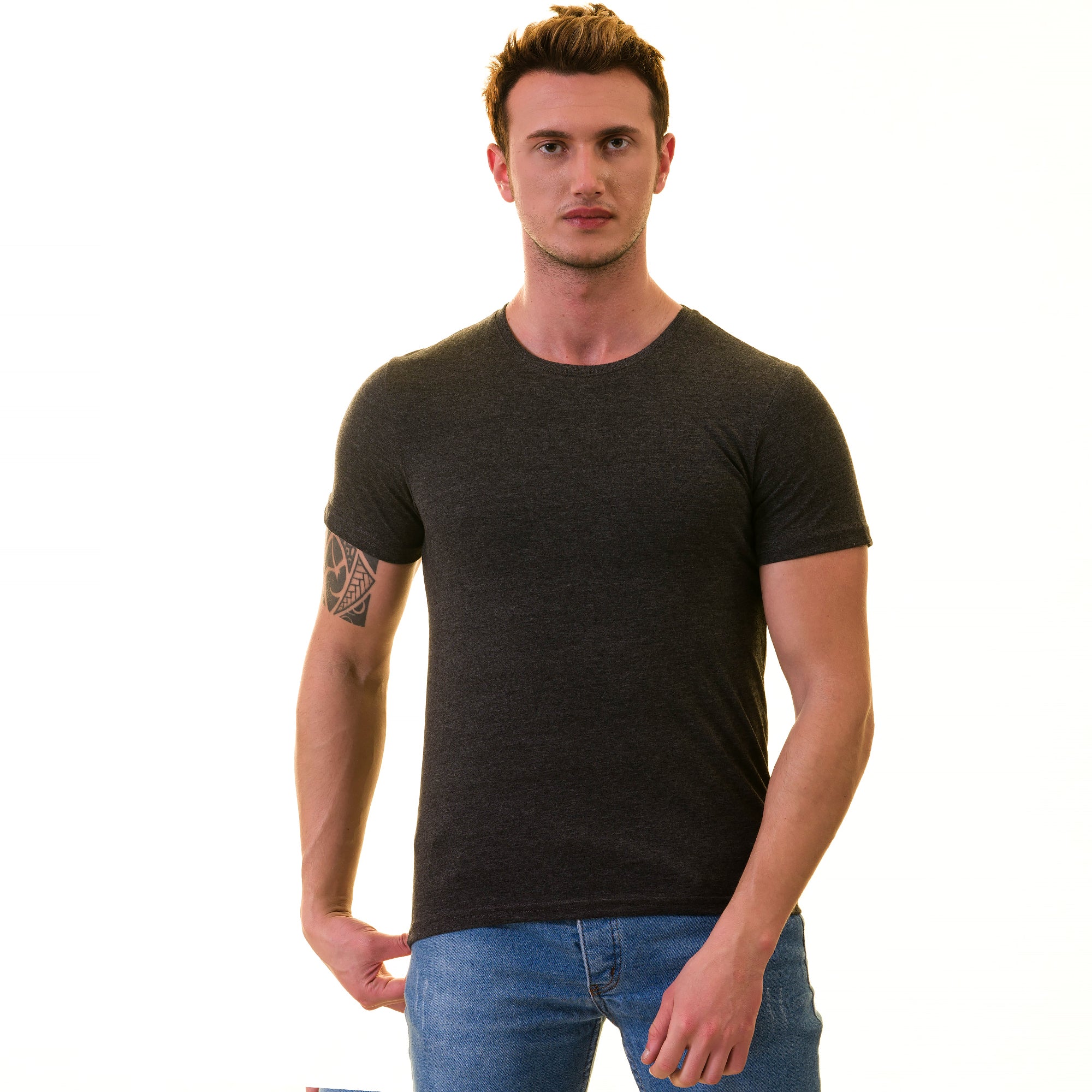 Smoke Gray European T-Shirt - Premium Cotton Crew Neck Short Sleeve Men’s T-Shirt - Image 5