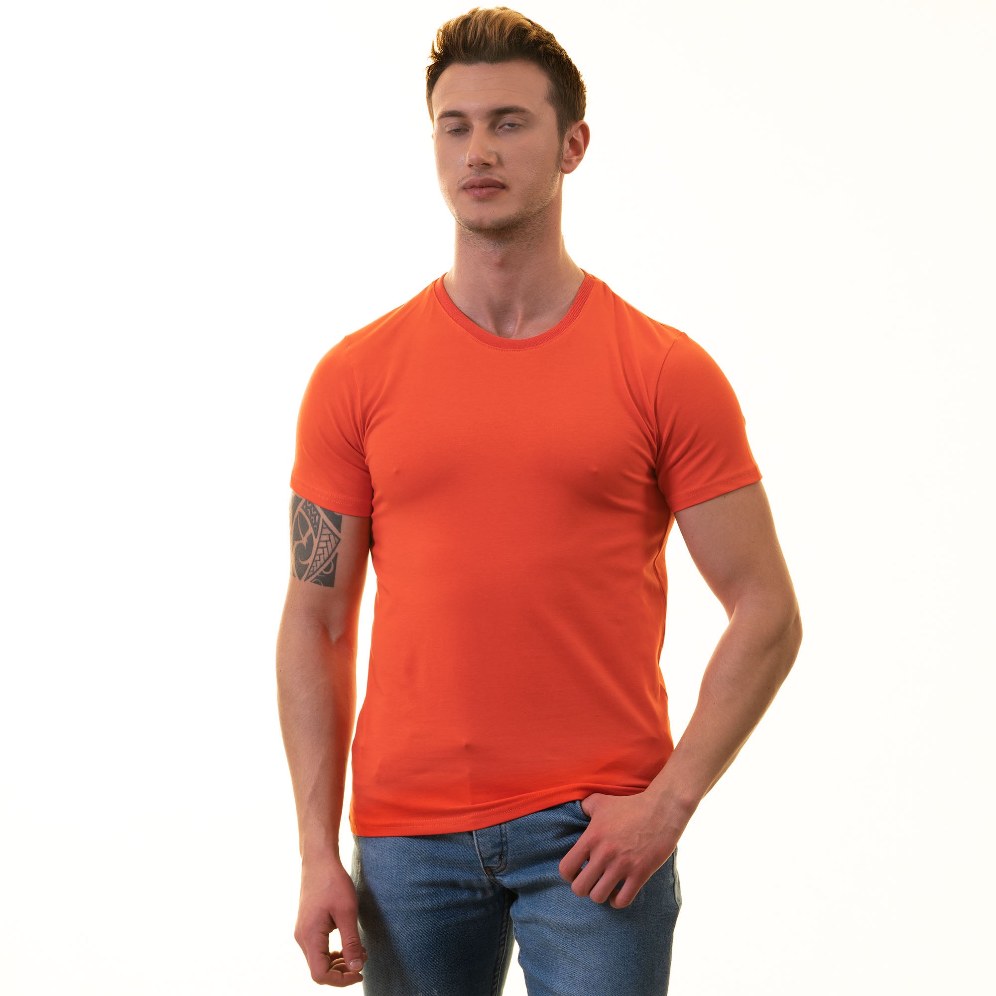 Orange European T-Shirt - Premium Cotton Crew Neck Short Sleeve Men’s T-Shirt - Image 2