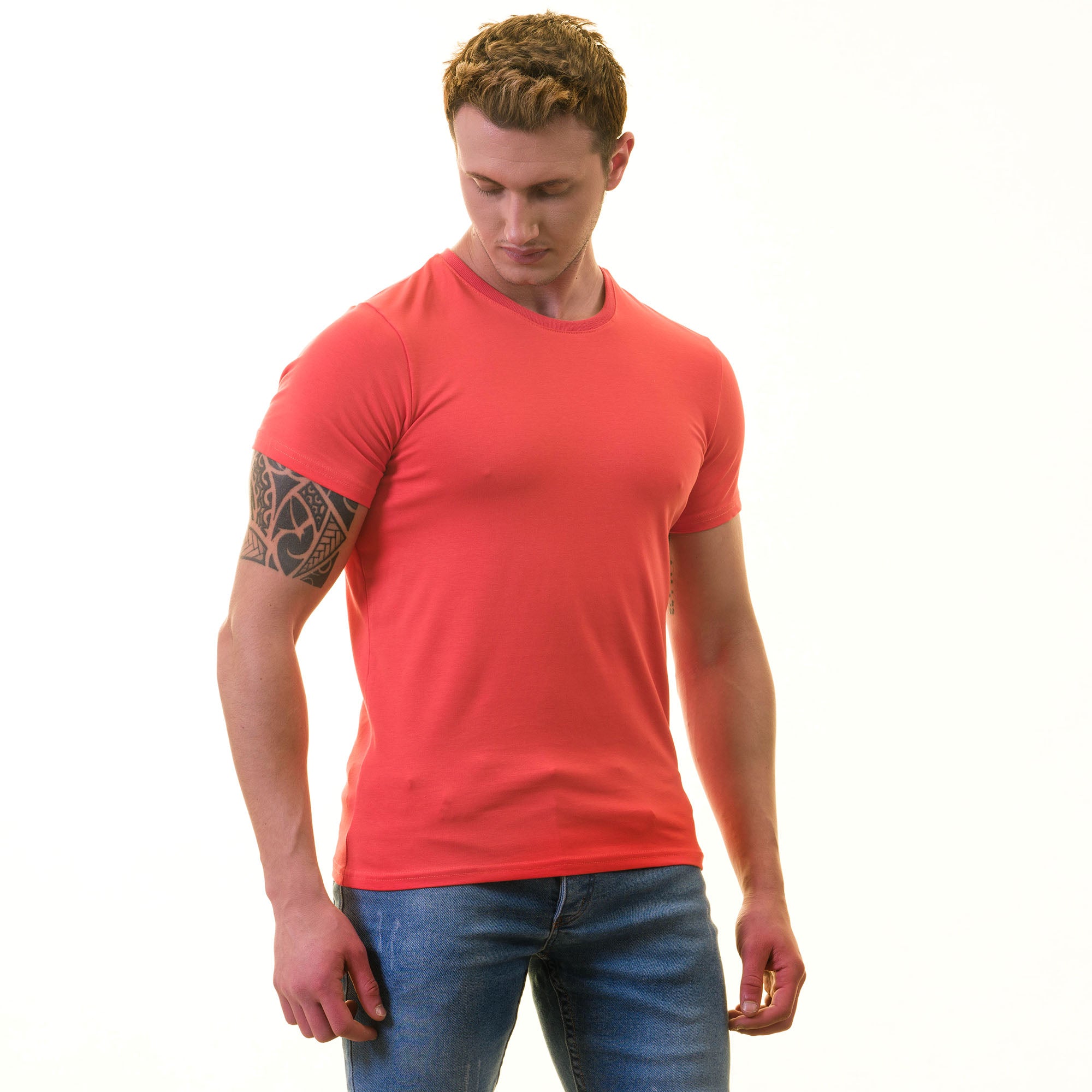 Orange European T-Shirt - Premium Cotton Crew Neck Short Sleeve Men’s T-Shirt - Image 4