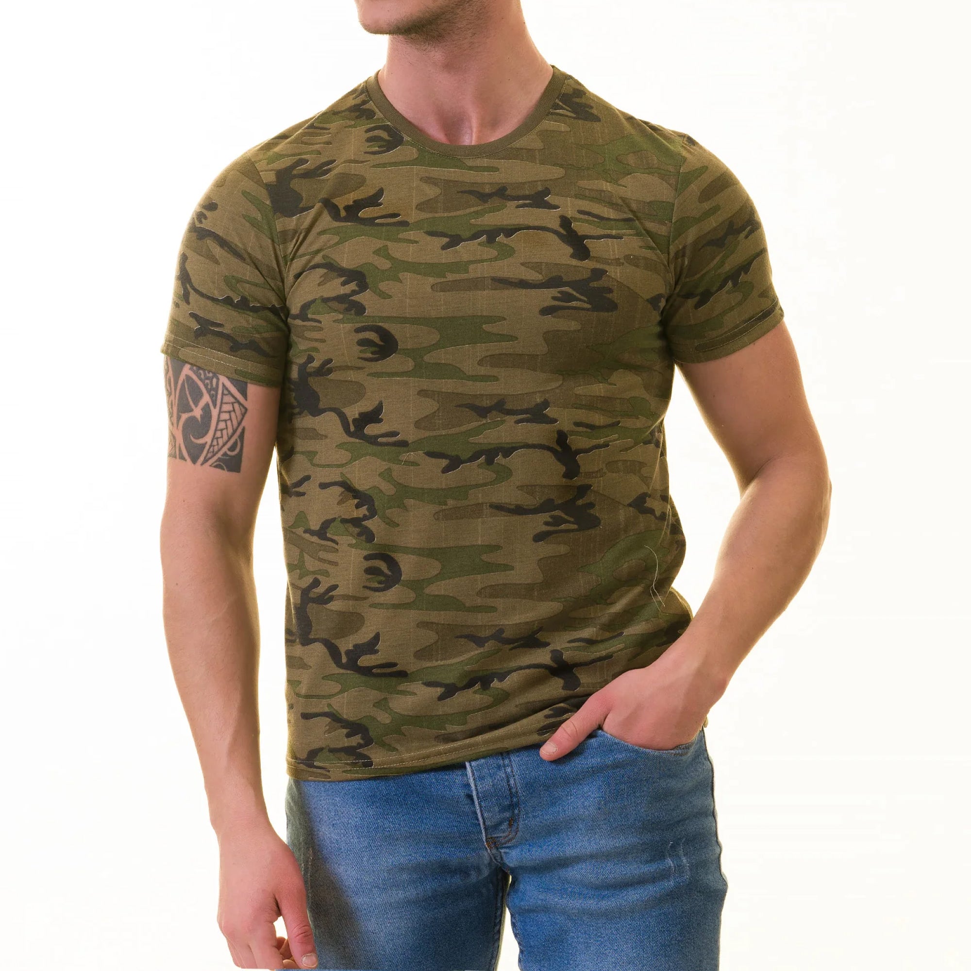 Army Camouflage T-Shirt – Crew Neck Short Sleeve T-Shirt Premium Cotton