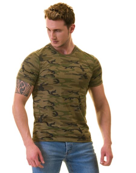 Army Camouflage T-Shirt – Crew Neck Short Sleeve T-Shirt Premium Cotton