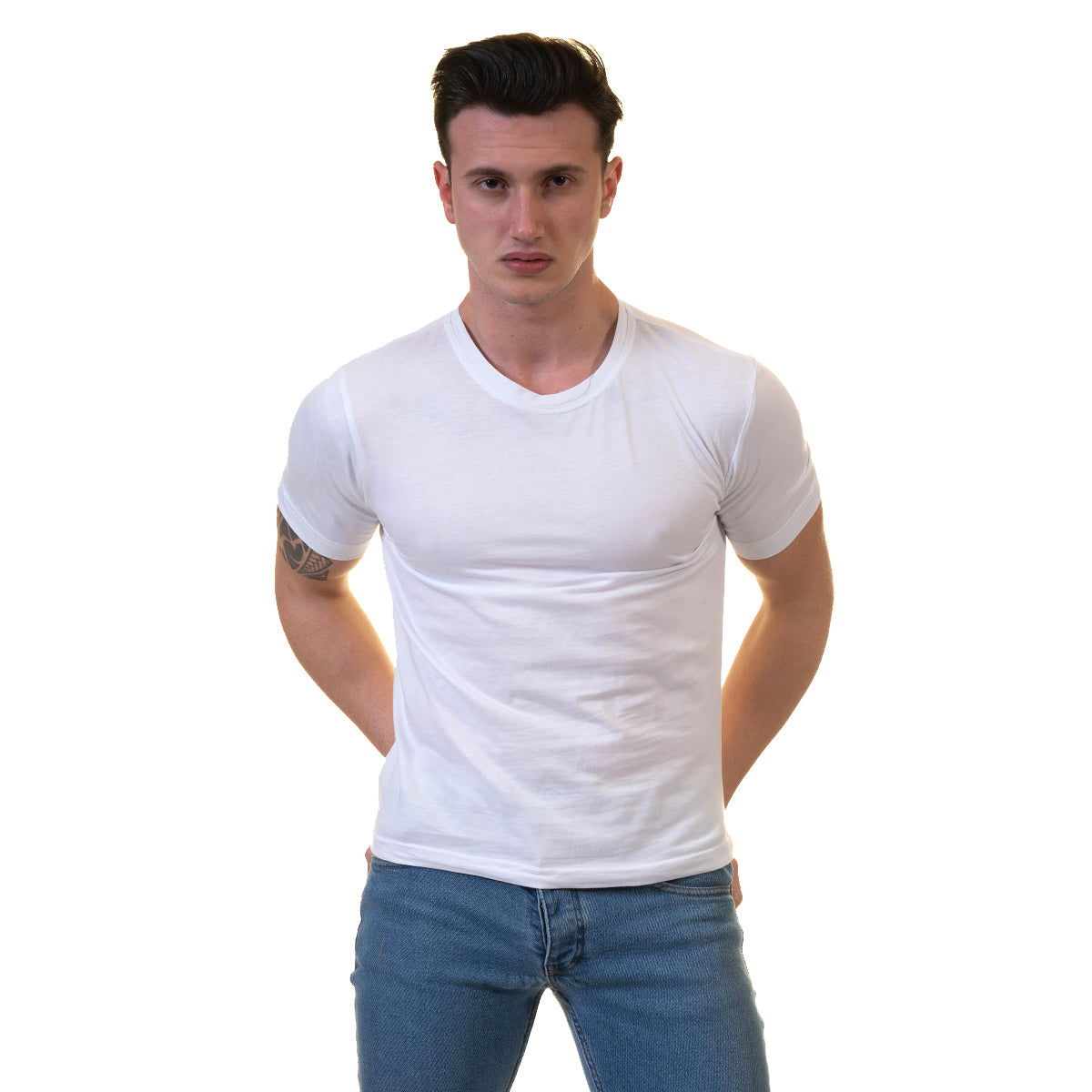 White Crew Neck Short Sleeve T-Shirts - European Made T-Shirt - Premium Cotton - Image 4