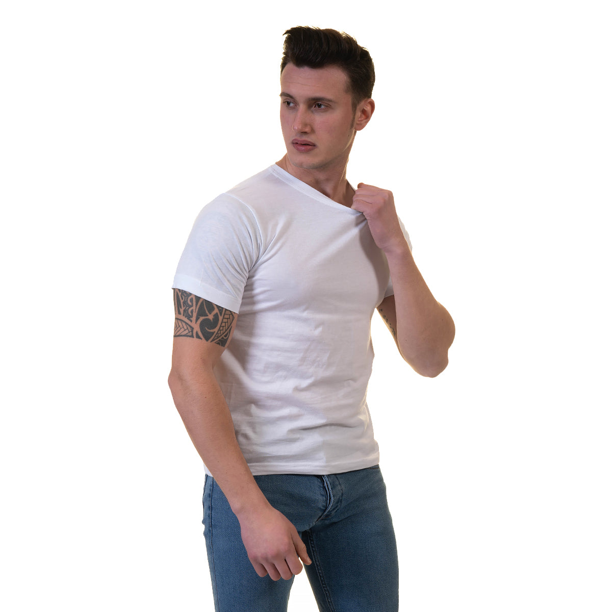 White Crew Neck Short Sleeve T-Shirts - European Made T-Shirt - Premium Cotton - Image 3