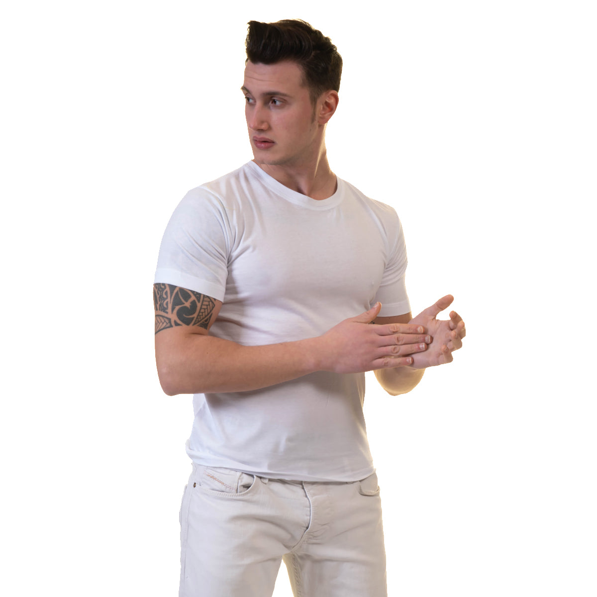 White Crew Neck Short Sleeve T-Shirts – European Made T-Shirt – Premium Cotton