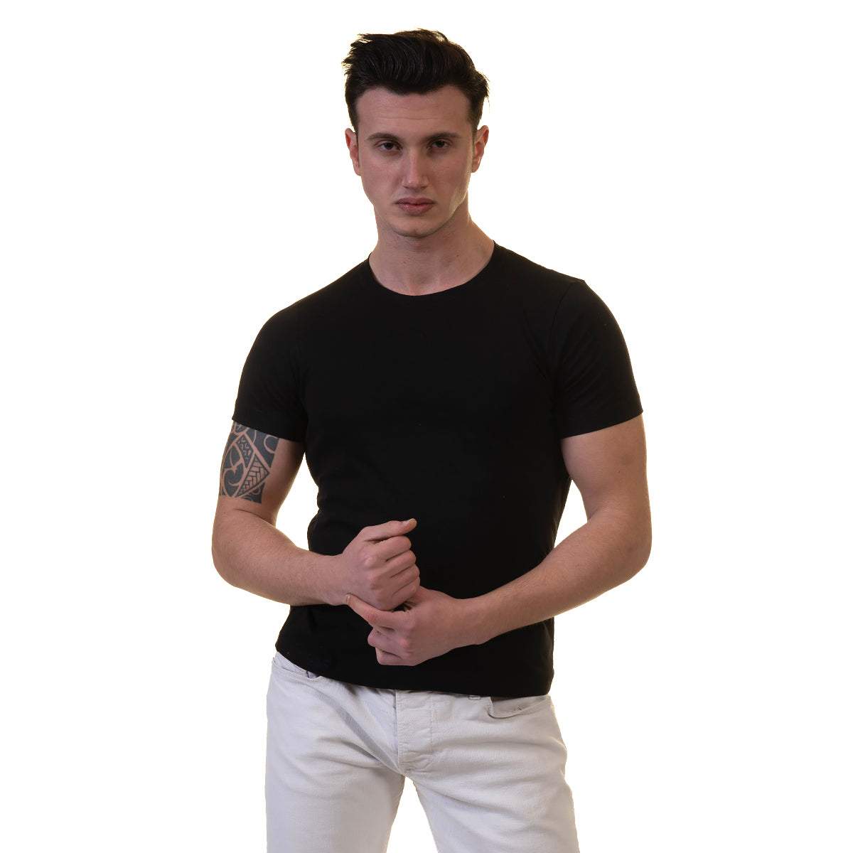 Black European Made Premium Quality T-Shirt - Crew Neck Short Sleeve T-Shirts - Image 4