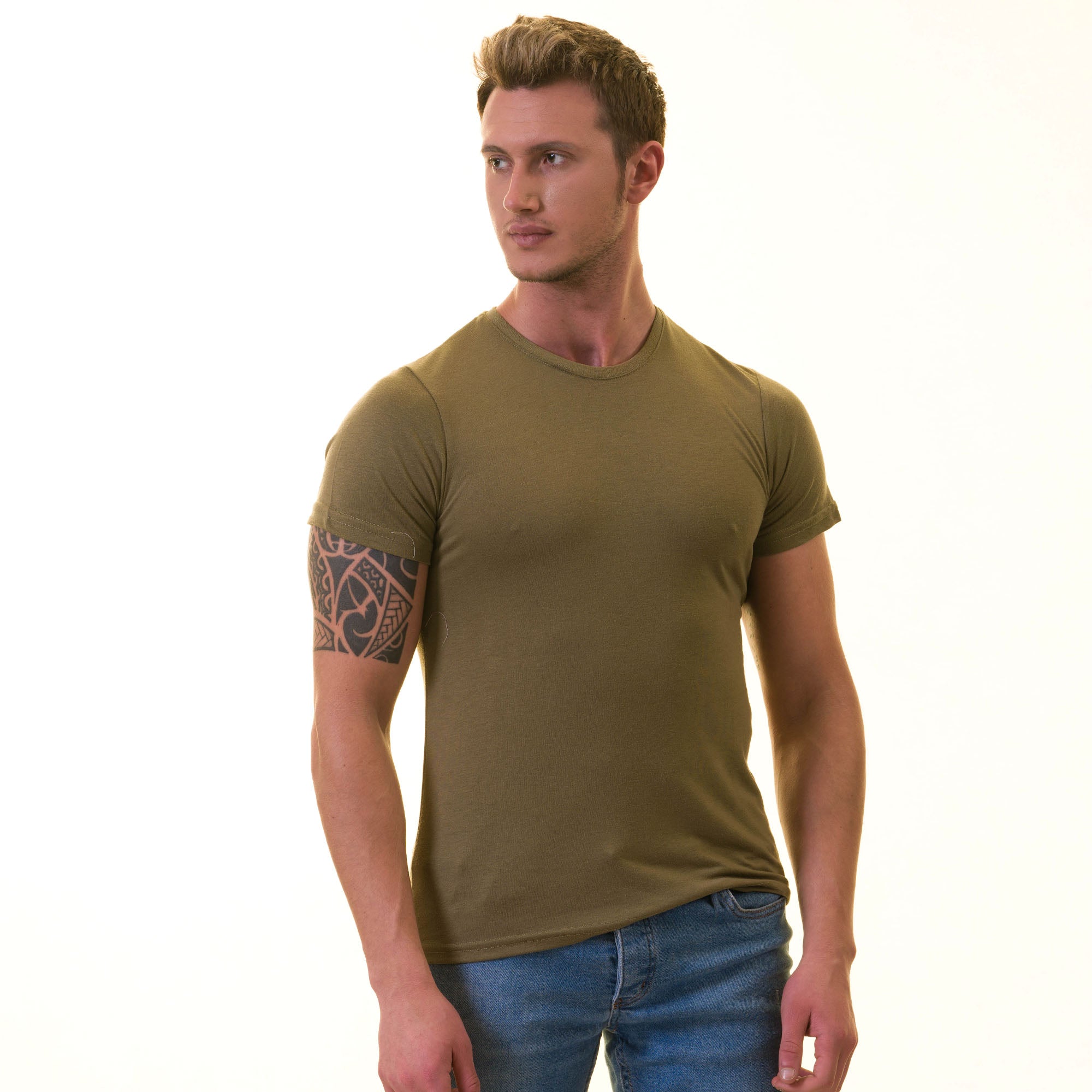 Olive European Made T-Shirt - Premium Cotton Crew Neck Short Sleeve T-Shirts