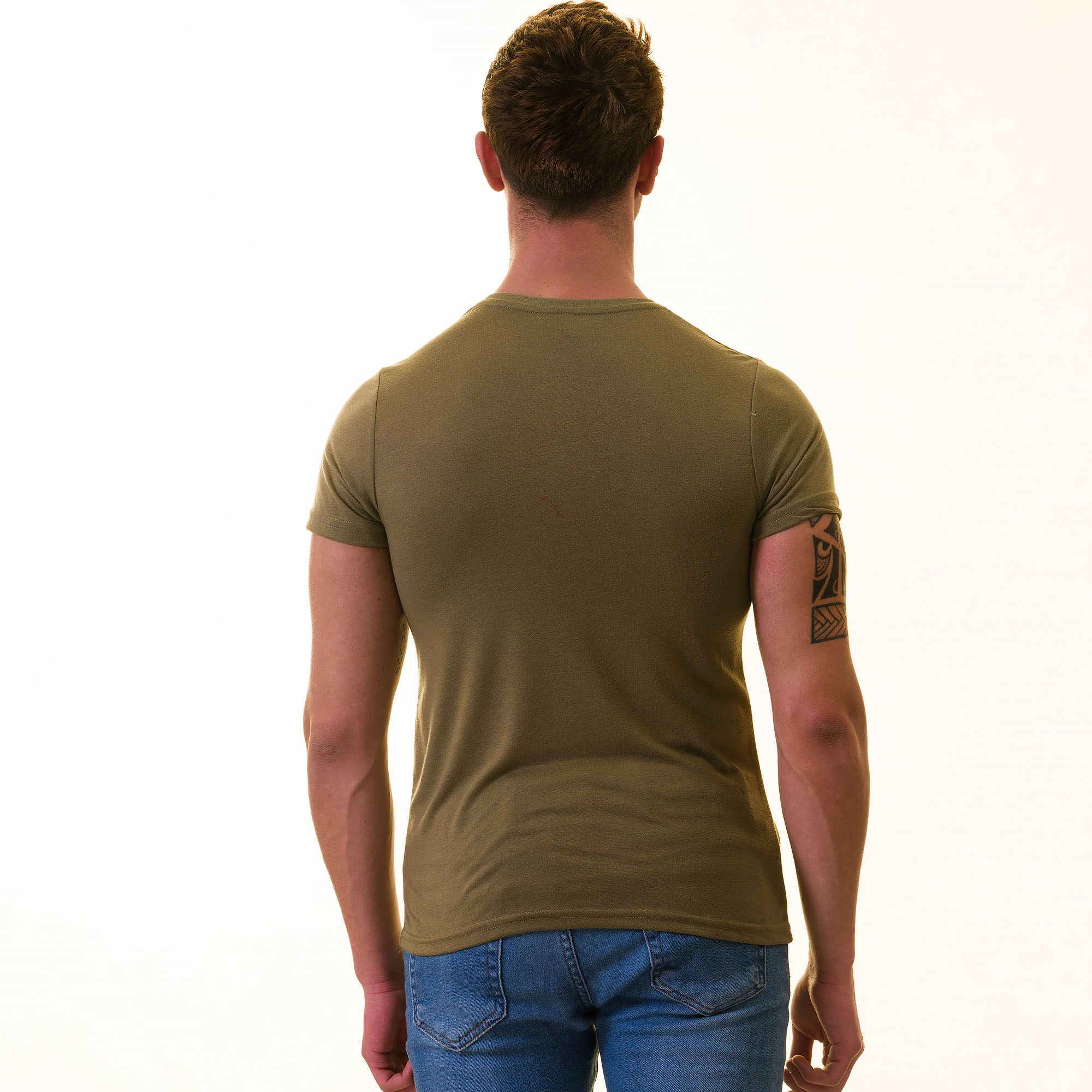 Olive European Made T-Shirt - Premium Cotton Crew Neck Short Sleeve T-Shirts - Image 2