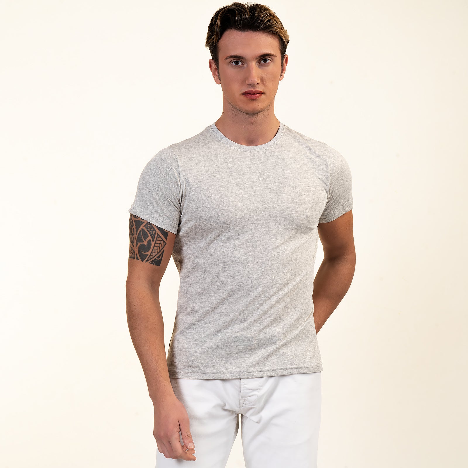 Light Gray Melange T-Shirt - Premium Cotton Crew Neck Short Sleeve T-Shirts - Image 5