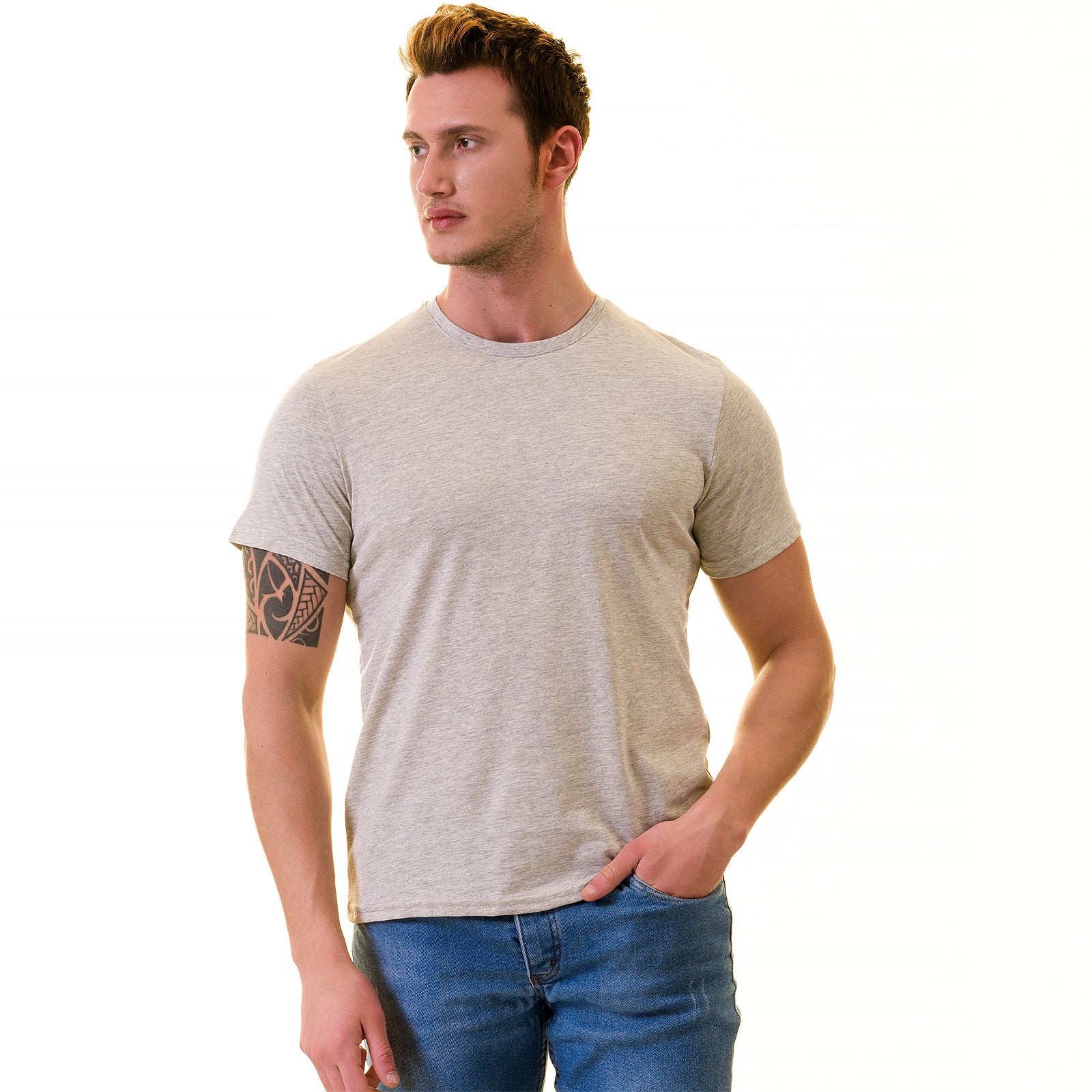 Light Gray Melange T-Shirt - Premium Cotton Crew Neck Short Sleeve T-Shirts
