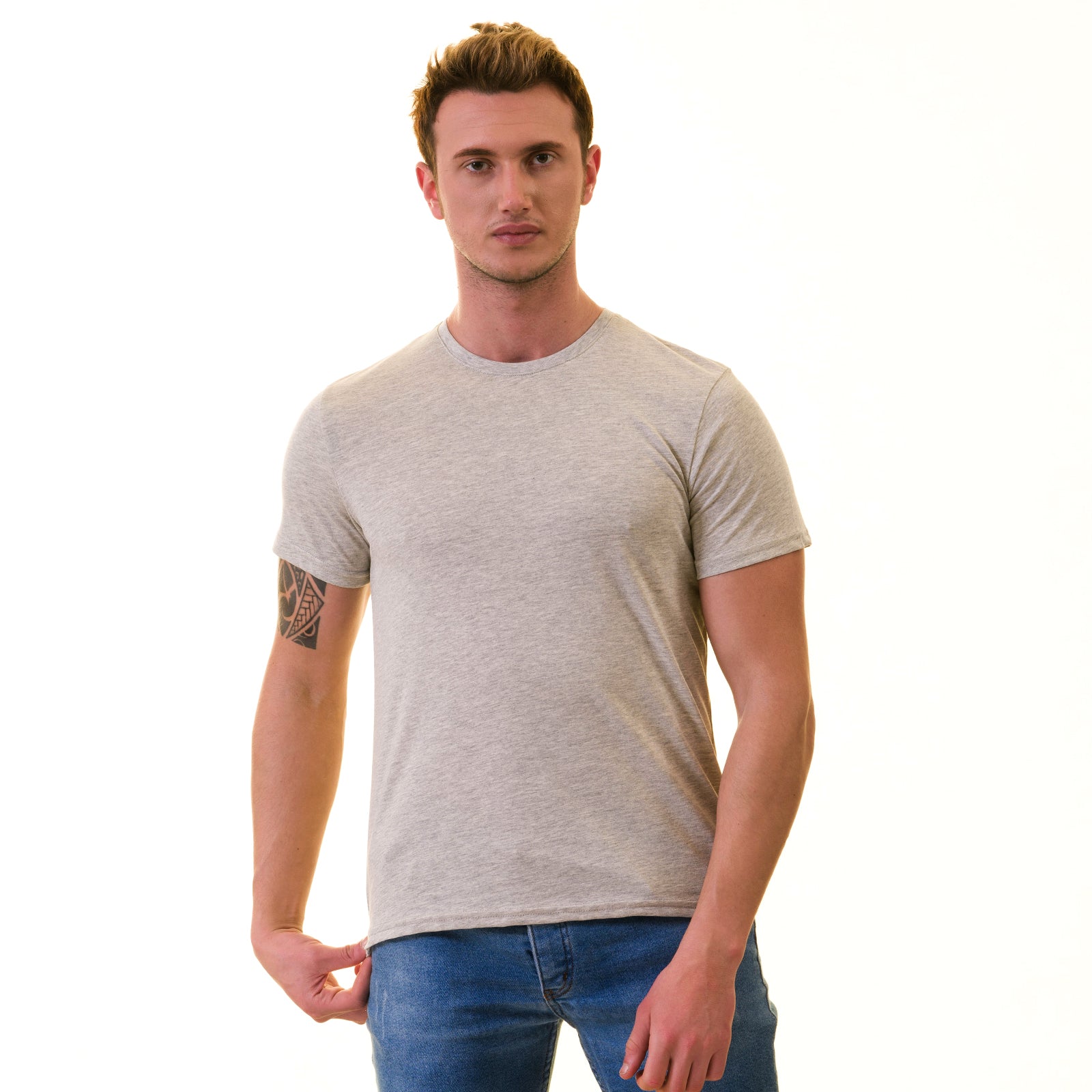 Light Gray Melange T-Shirt - Premium Cotton Crew Neck Short Sleeve T-Shirts - Image 3