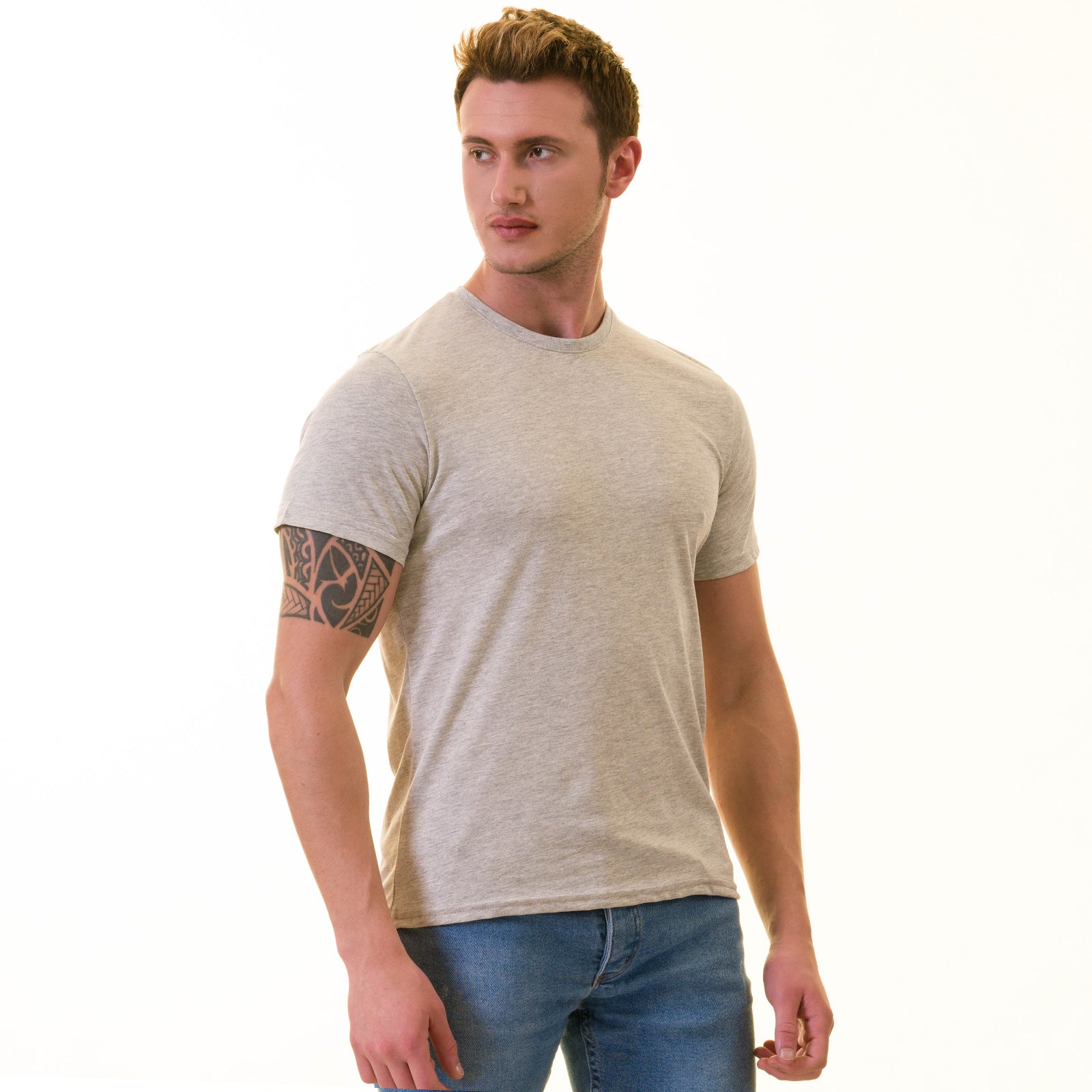 Light Gray Melange T-Shirt - Premium Cotton Crew Neck Short Sleeve T-Shirts - Image 4