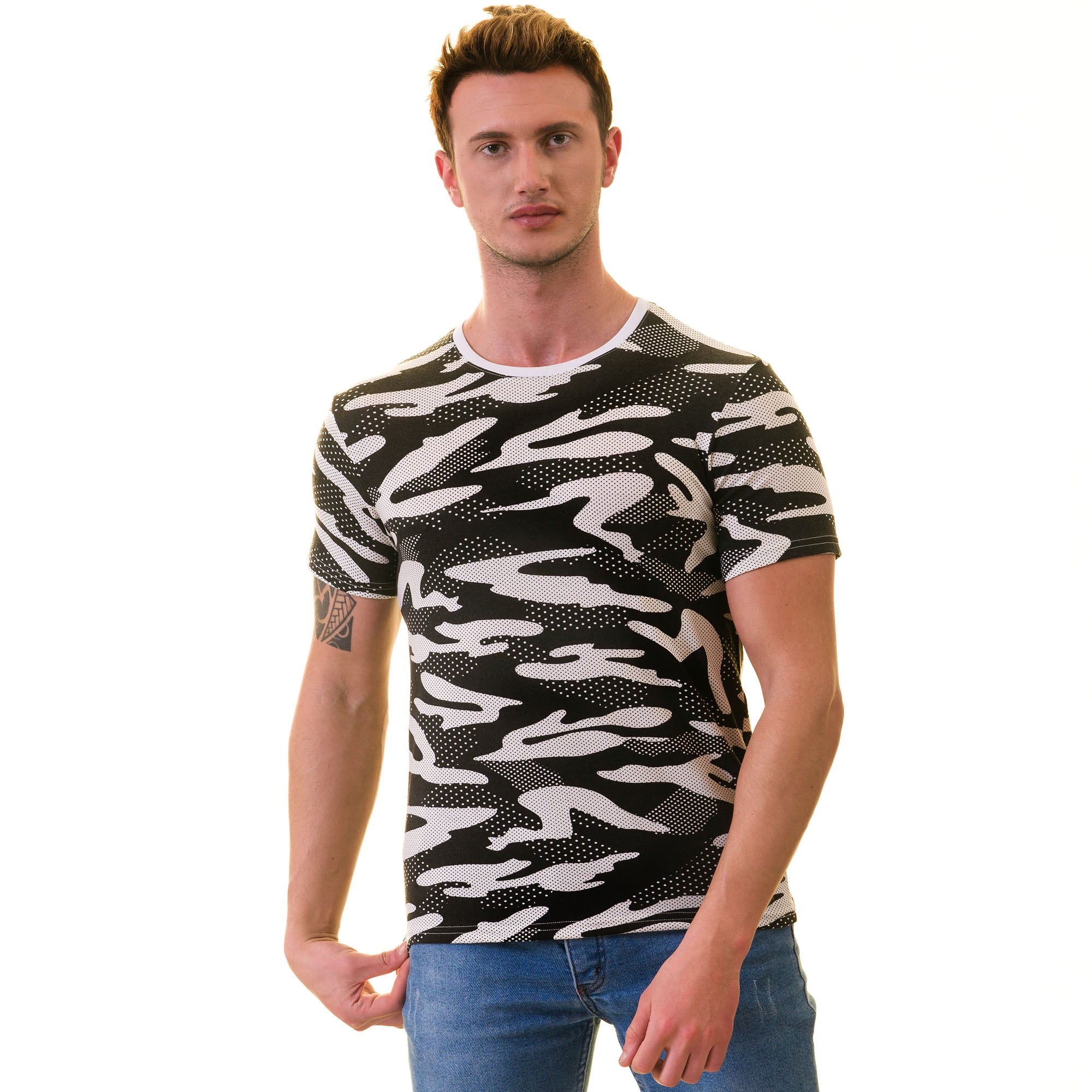 Black Camouflage  European T-Shirt – Crew Neck Short Sleeve T-Shirts for Mens