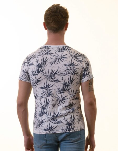 White Navy Floral Premium Crew Neck Short Sleeve T-Shirt – European Made